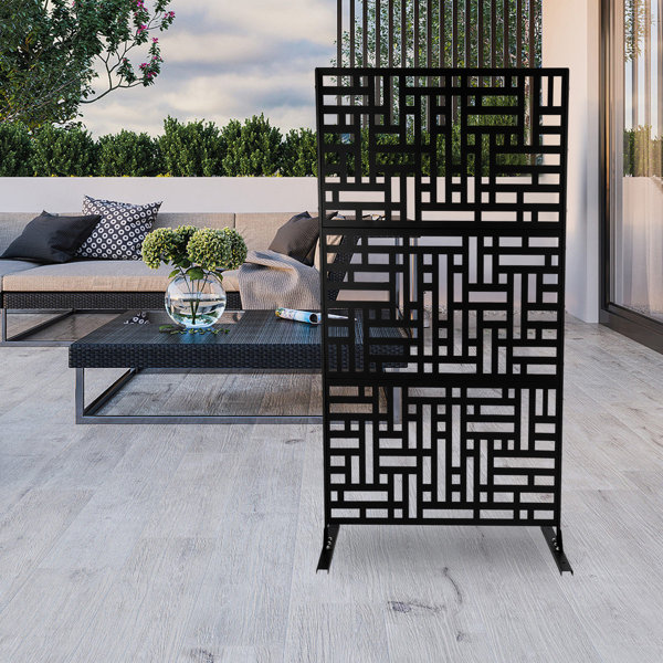 Metal Privacy Screen Outdoor 72" H×47" W,Freestanding Decorative Privacy Screen For Balcony Yard&Garden,Privacy Fence-Black&Arrow